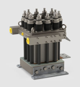 hyworx S-Stack mit Bodenbefestigungswinkeln Medienanschlussseite