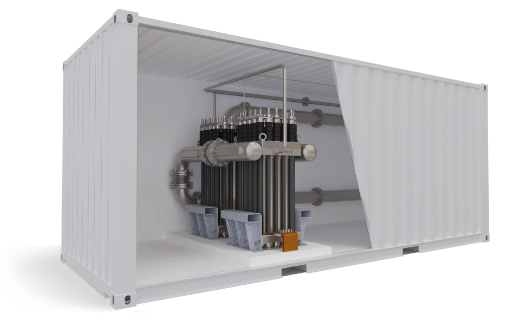 Container mit 2 hyworx L Electrolyzer Stacks mit einer Nennleistung von 5 MW